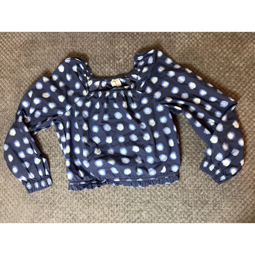 Crewcuts XL Navy Blue Polka Dot Cinched Waist Longsleeve Square Neck Shirt